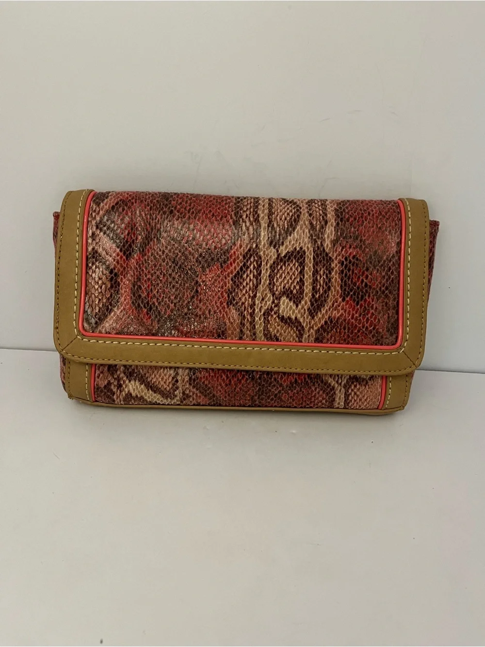 Ann Taylor Loft Animal Print Clutch Tan 9x5 Faux Snakeskin